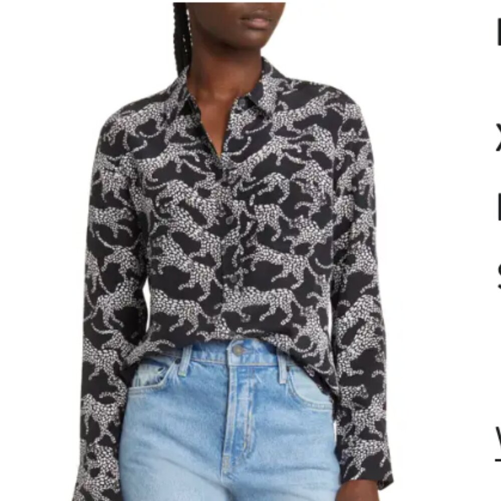 Rails Kate Lynx Print Silk Button-Up Shirt